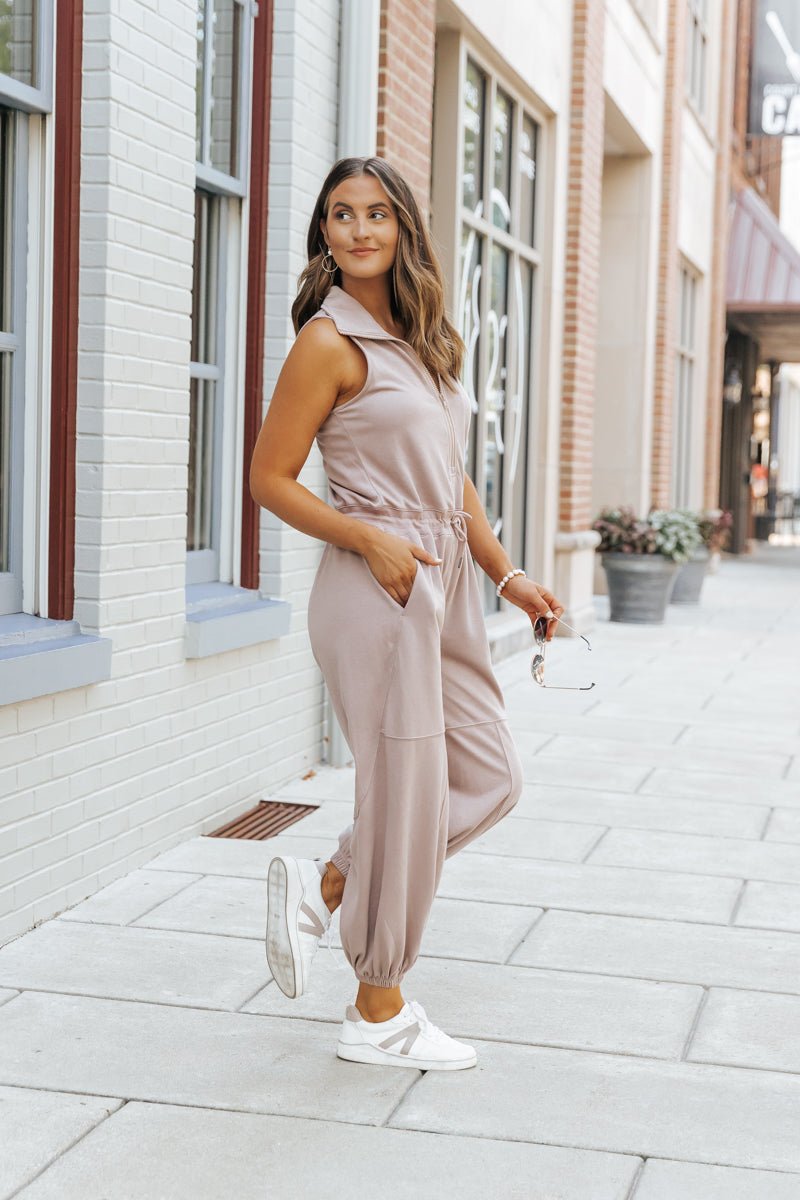 Mocha Sleeveless Jogger Style Jumpsuit - Magnolia Boutique