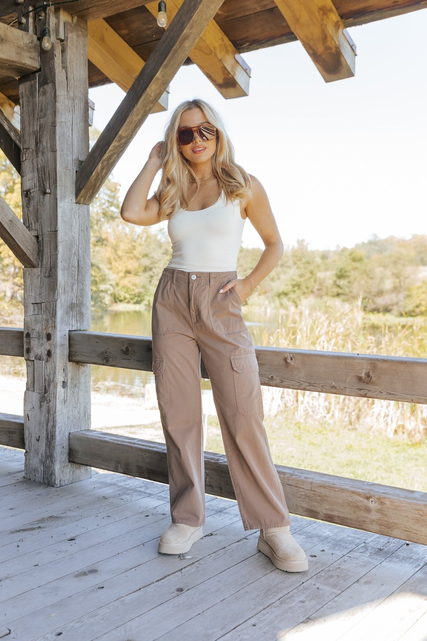 Mocha Straight Leg Cargo Pants - Magnolia Boutique