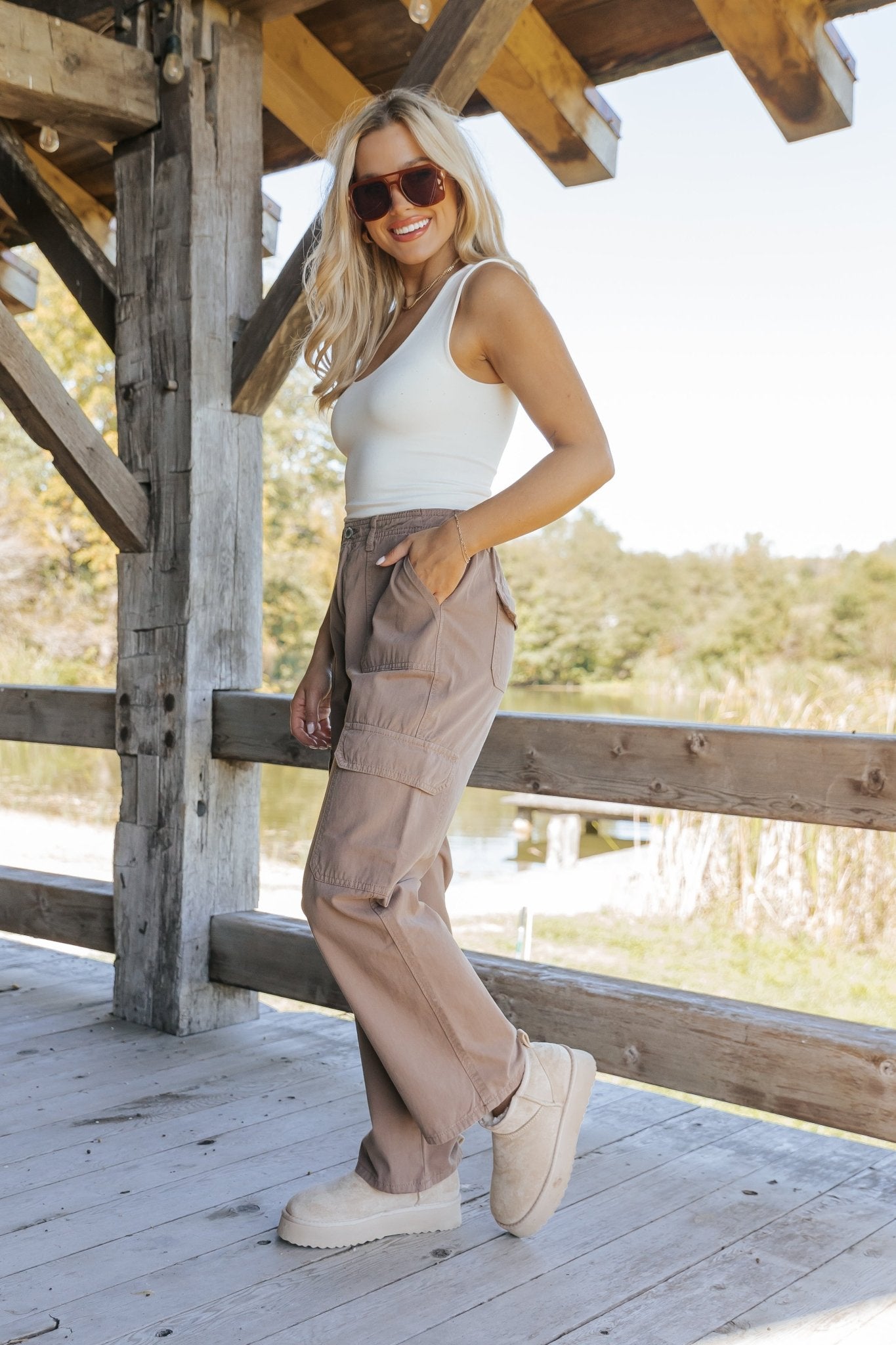 Mocha Straight Leg Cargo Pants - Magnolia Boutique