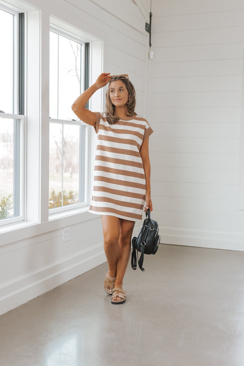 Mocha Striped Mini Dress | Pre Order - Magnolia Boutique