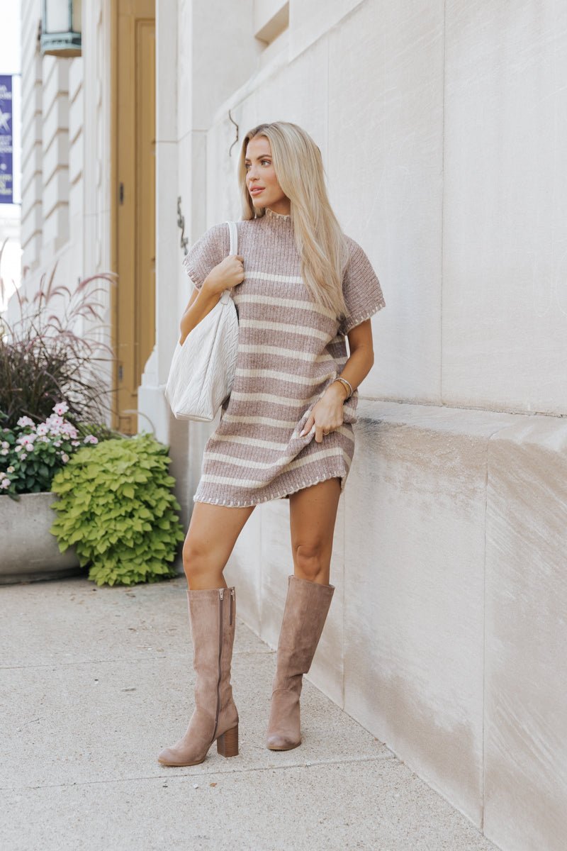 Mocha Striped Sweater Dress - Magnolia Boutique