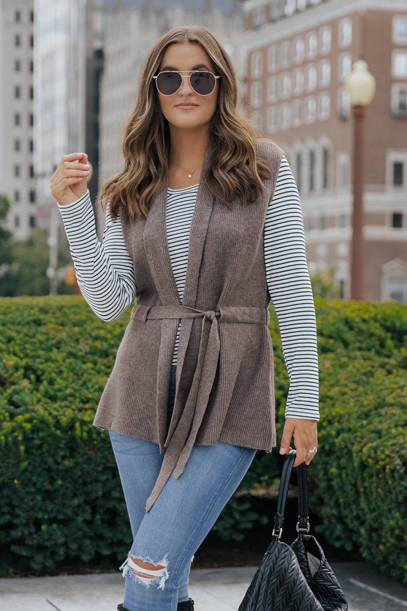 Mocha Tie Front Sweater Vest - Magnolia Boutique