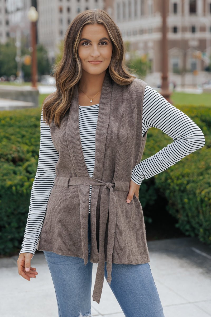 Mocha Tie Front Sweater Vest - Magnolia Boutique