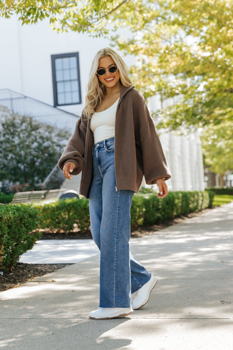 Mocha Zip Up Sweater Jacket - Magnolia Boutique