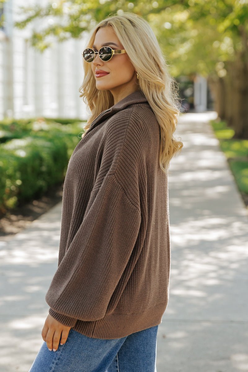 Mocha Zip Up Sweater Jacket - Magnolia Boutique