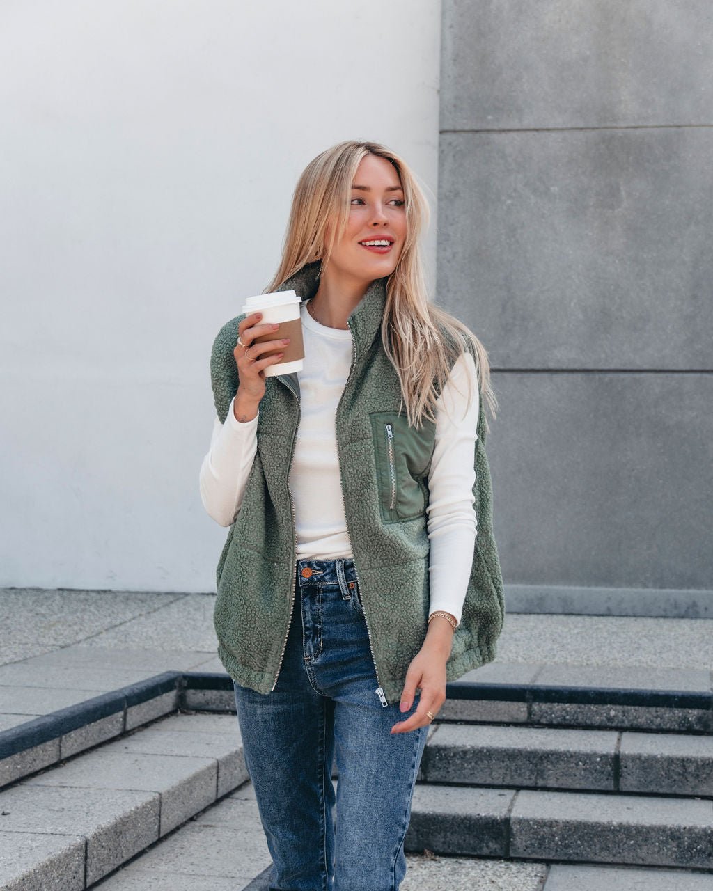 Mountainside Zip Up Fleece Vest - Sage - Magnolia Boutique