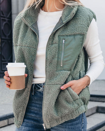 Mountainside Zip Up Fleece Vest - Sage - Magnolia Boutique