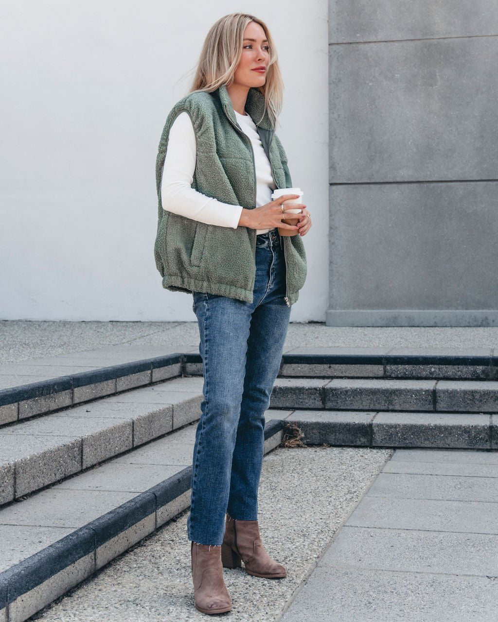 Mountainside Zip Up Fleece Vest - Sage - Magnolia Boutique