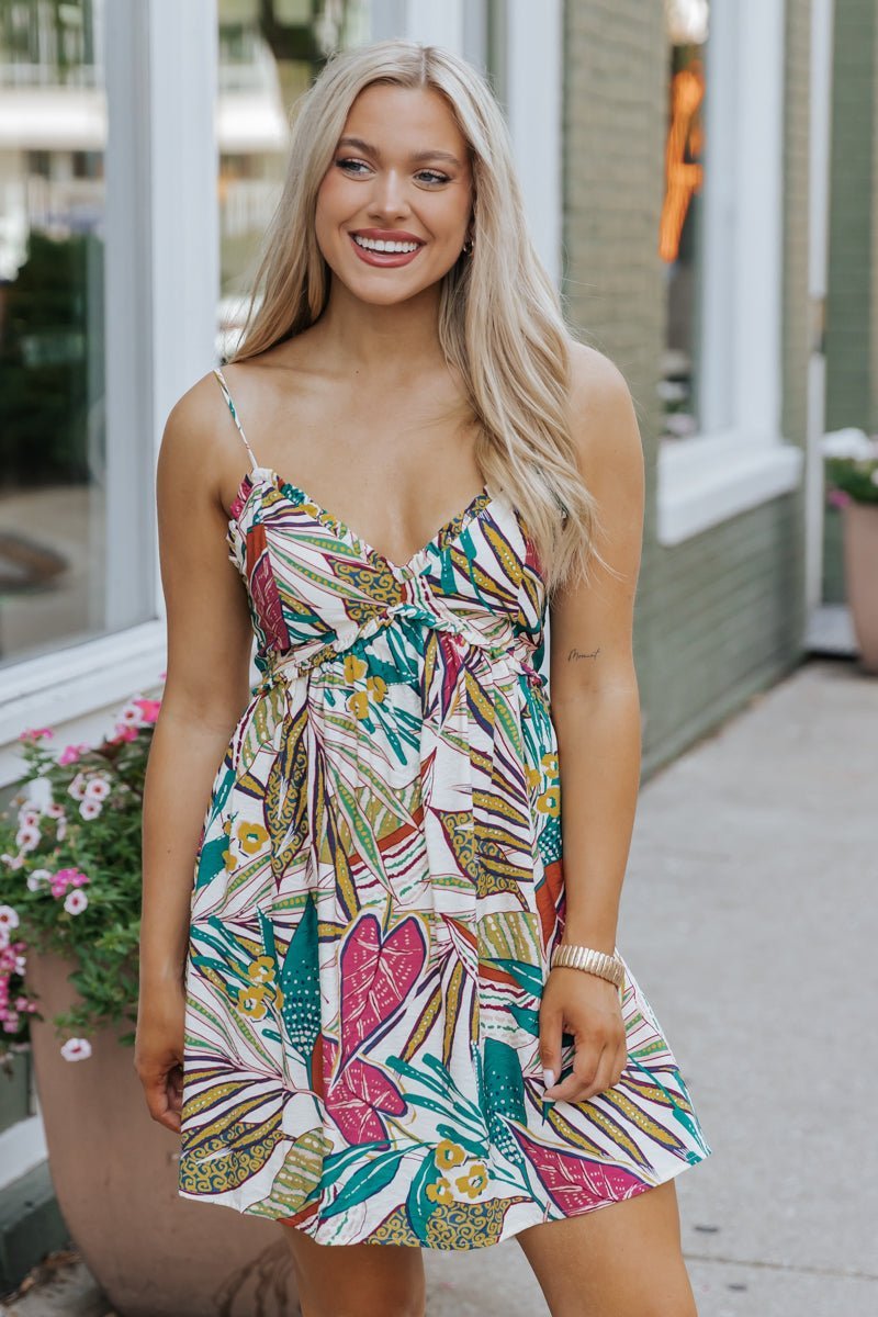 Tropical print fashion cocktail dress