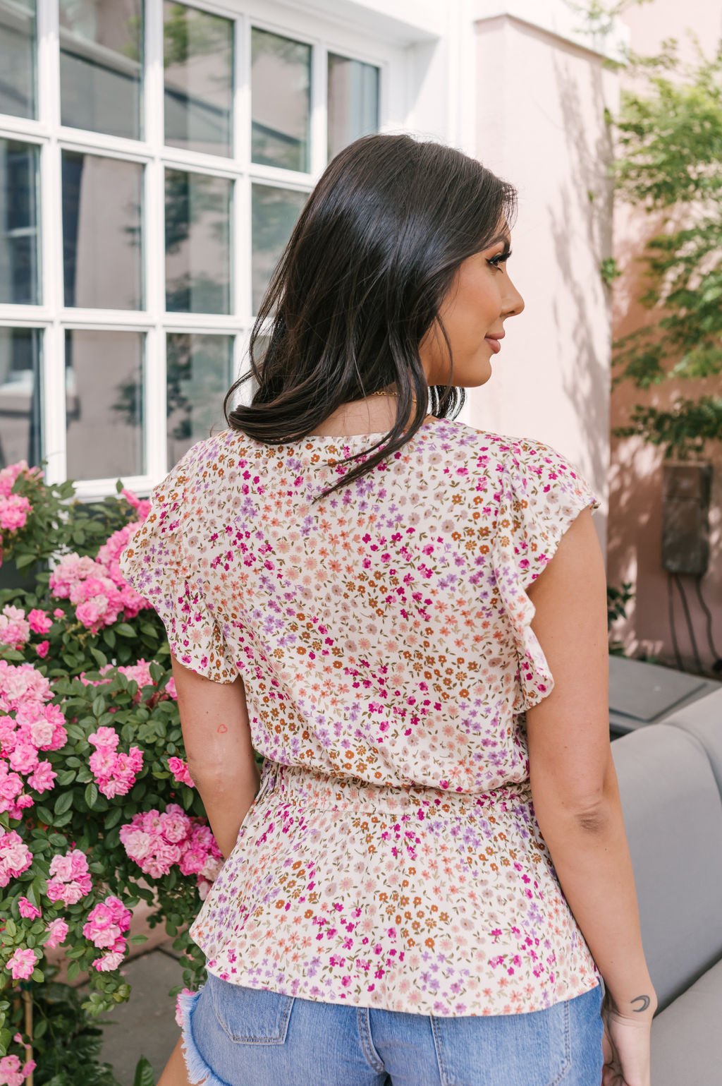 Multi Floral Print Peplum Top - Magnolia Boutique