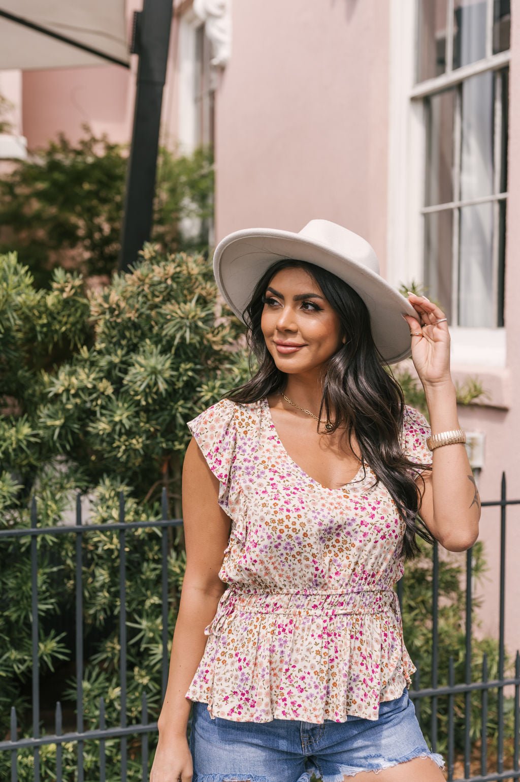 Multi Floral Print Peplum Top - Magnolia Boutique