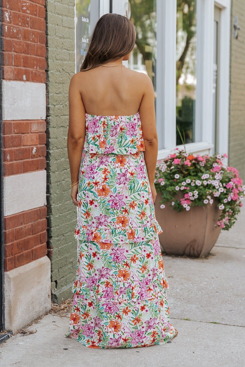 Multi Floral Strapless Slit Maxi Dress - Magnolia Boutique