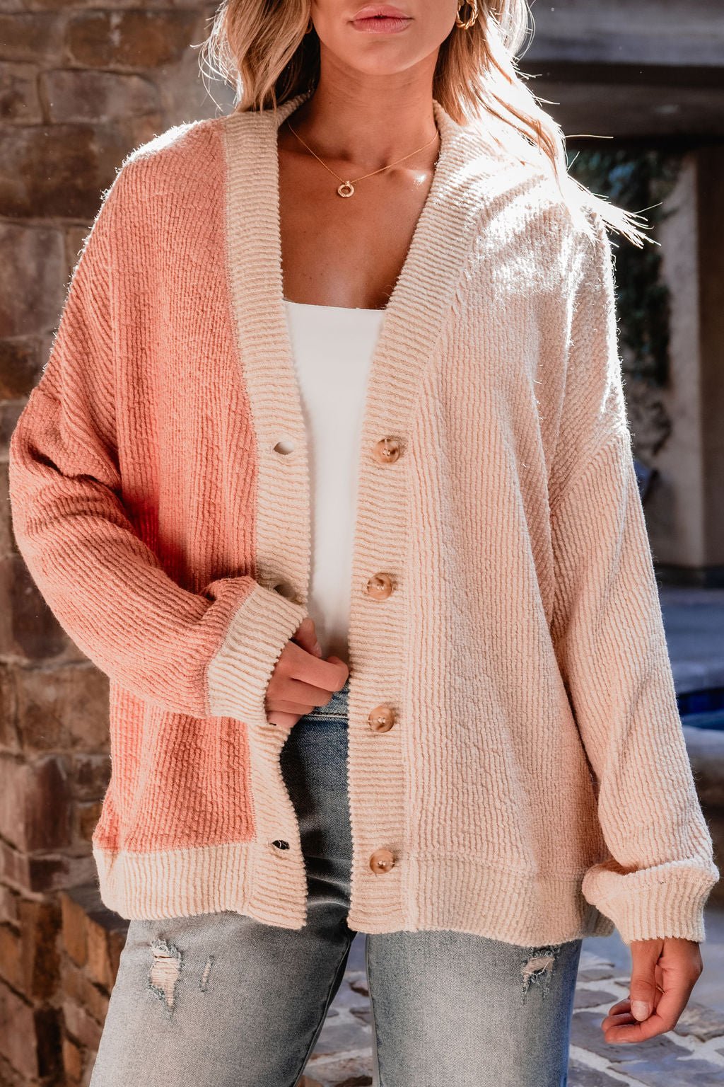 Multi Pink Color Block Button Down Cardigan - Magnolia Boutique