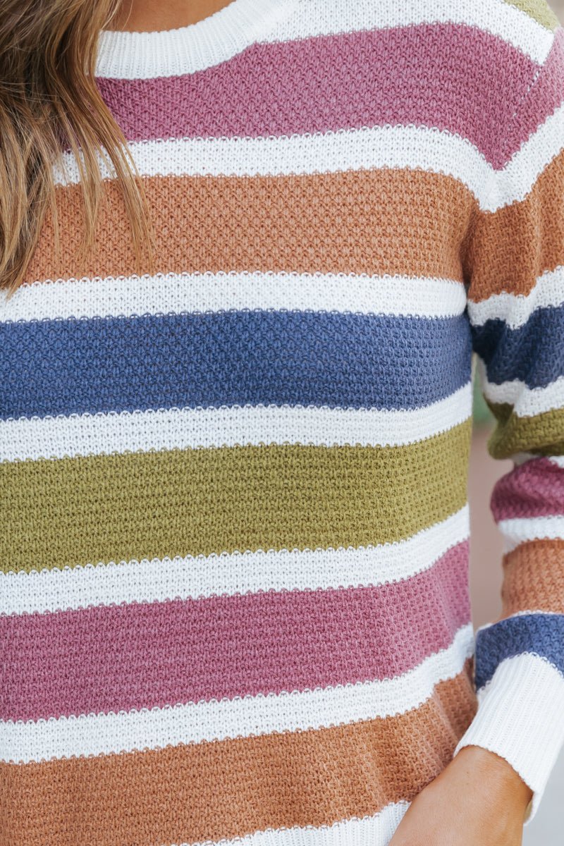 Multi Striped Crewneck Sweater - Magnolia Boutique