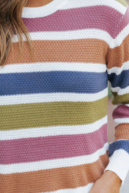 Multi Striped Crewneck Sweater - Magnolia Boutique