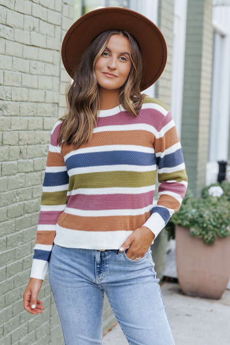 Multi Striped Crewneck Sweater - Magnolia Boutique