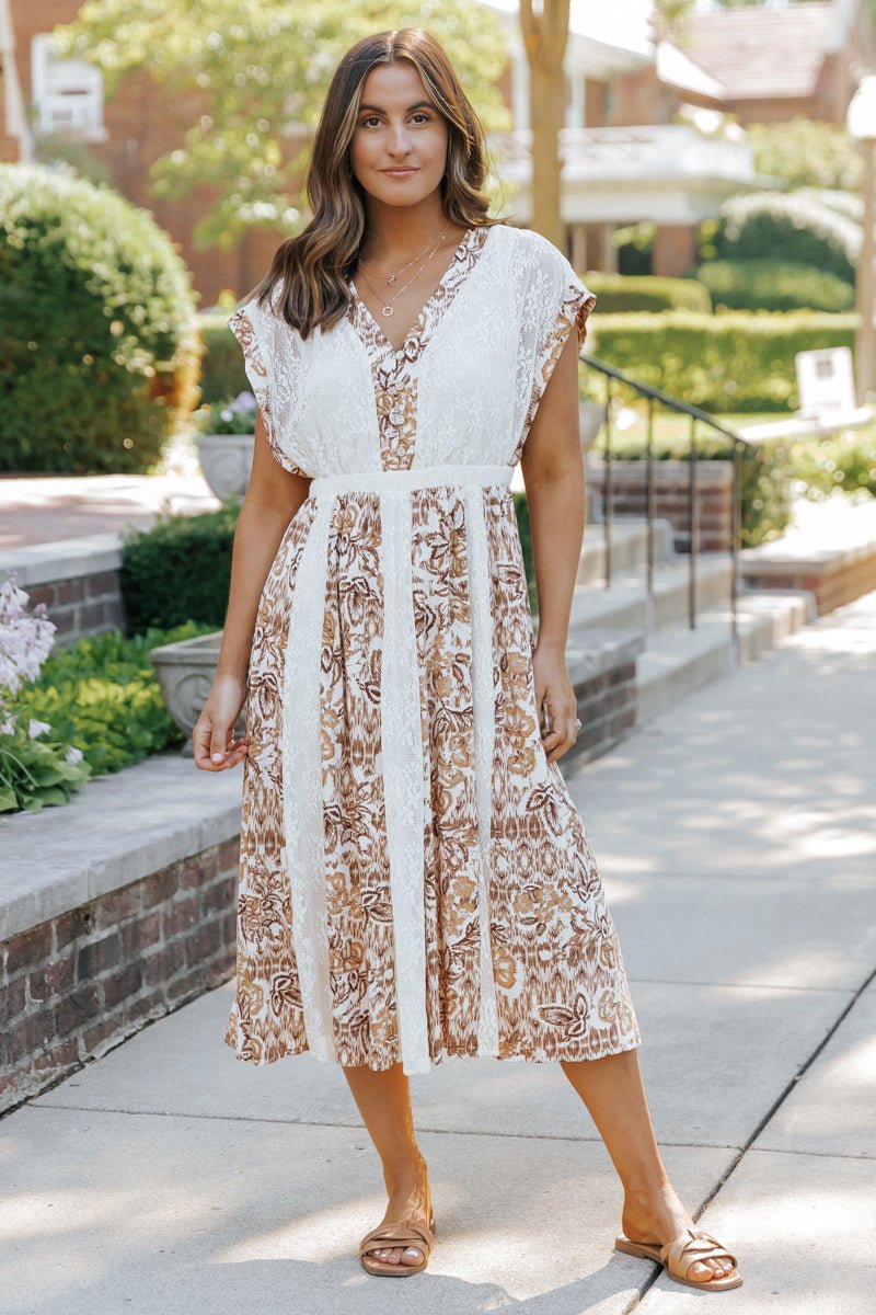 Multi Taupe Print Lace Midi Dress FINAL SALE Magnolia Boutique