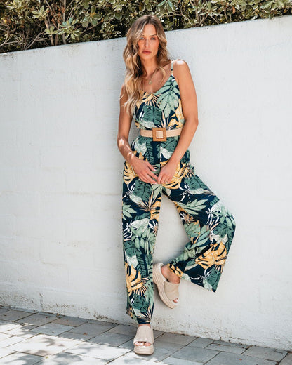 Multi Tropical Print Belted Jumpsuit | Pre Order - Magnolia Boutique