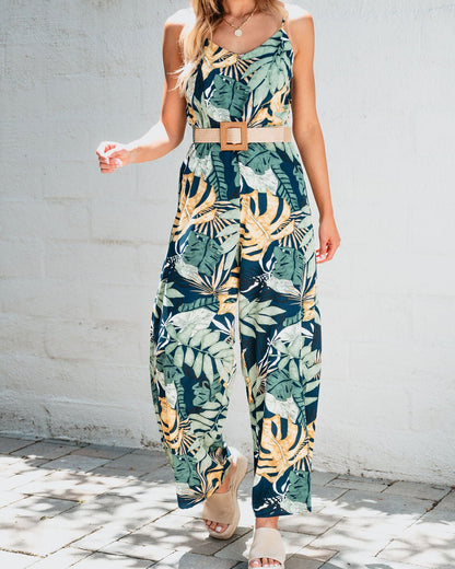 Multi Tropical Print Belted Jumpsuit | Pre Order - Magnolia Boutique