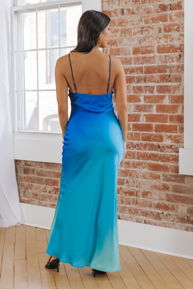 MUSE Blue Ombre V Neck Maxi Dress - Magnolia Boutique