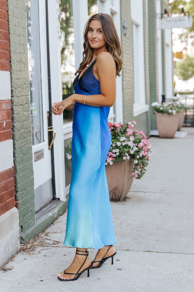 MUSE Blue Ombre V Neck Maxi Dress - Magnolia Boutique