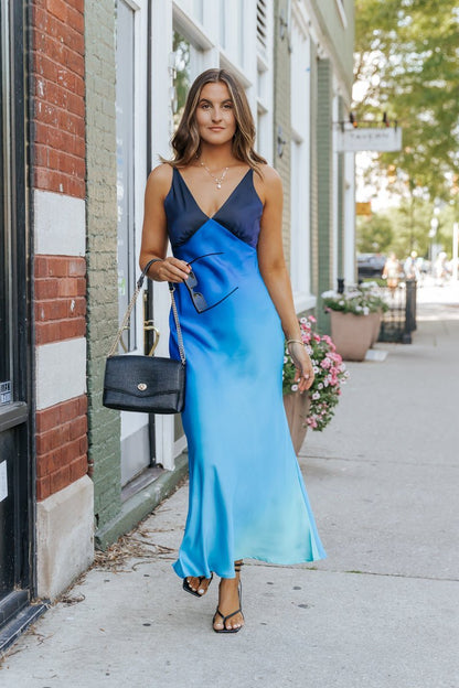 MUSE Blue Ombre V Neck Maxi Dress - Magnolia Boutique