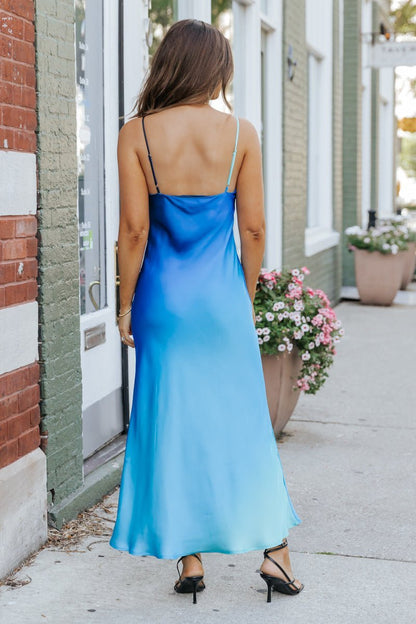 MUSE Blue Ombre V Neck Maxi Dress - Magnolia Boutique