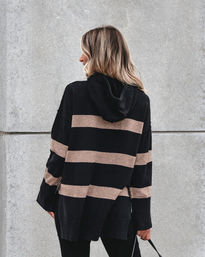 Muse By Magnolia Black and Taupe Striped Hooded Sweater - Magnolia Boutique