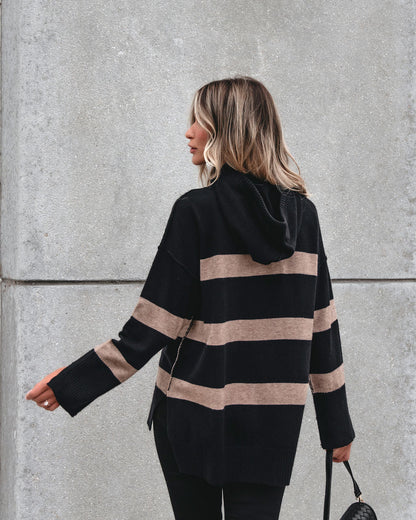 Muse By Magnolia Black and Taupe Striped Hooded Sweater - Magnolia Boutique