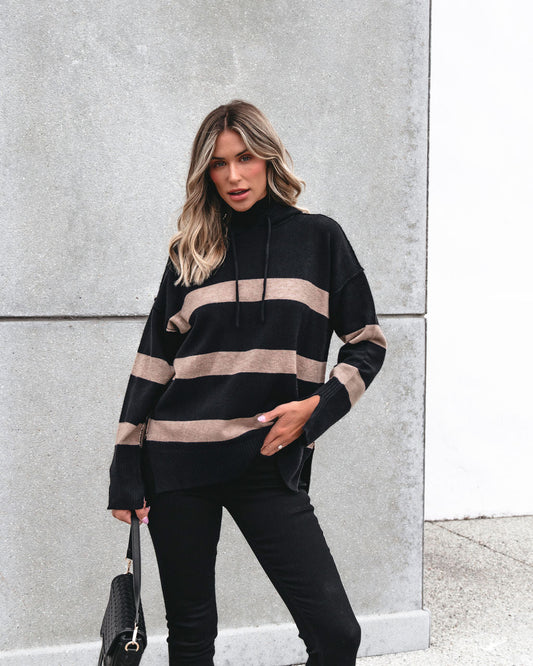 Muse By Magnolia Black and Taupe Striped Hooded Sweater - Magnolia Boutique