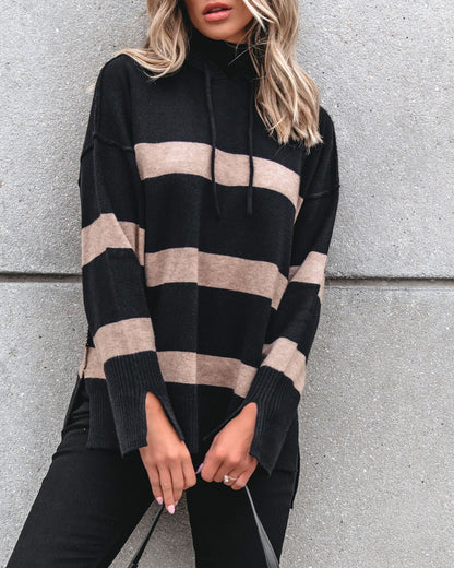 Muse By Magnolia Black and Taupe Striped Hooded Sweater - Magnolia Boutique