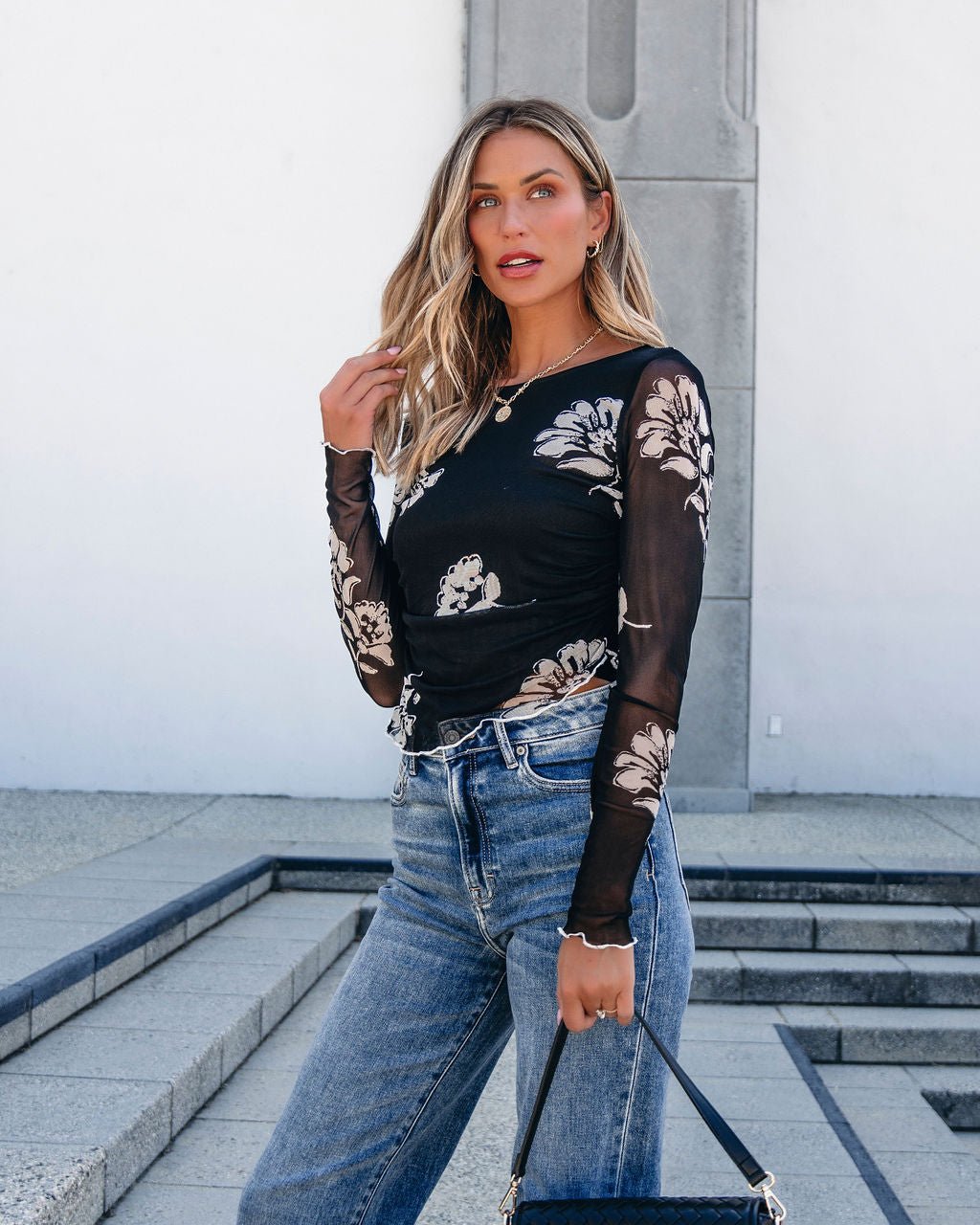 Muse By Magnolia Black Floral Mesh Top - Magnolia Boutique