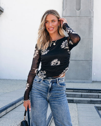 Muse By Magnolia Black Floral Mesh Top - Magnolia Boutique