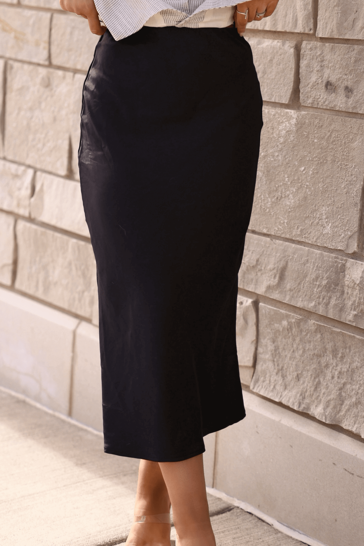 Muse By Magnolia Black Satin Midi Skirt - Magnolia Boutique