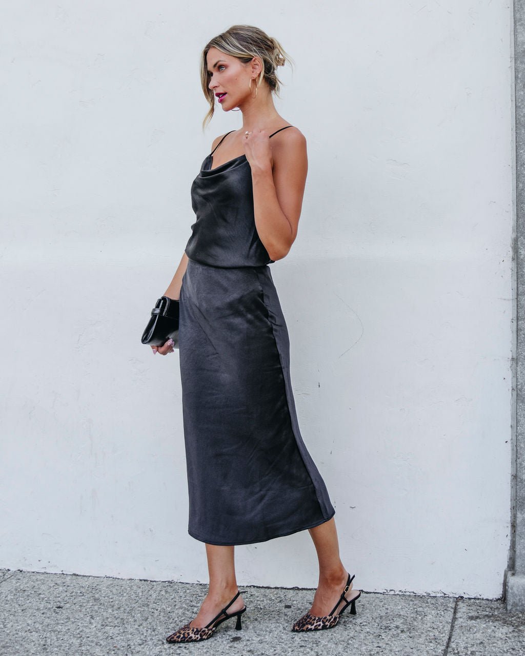 Muse By Magnolia Black Satin Midi Skirt - Magnolia Boutique