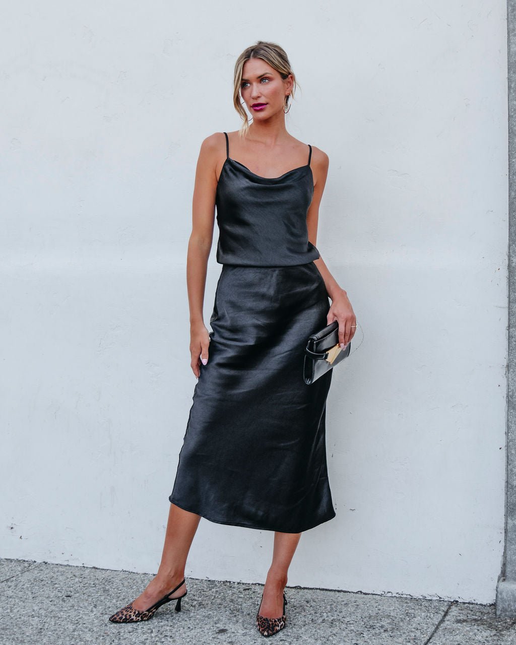 Muse By Magnolia Black Satin Midi Skirt - Magnolia Boutique