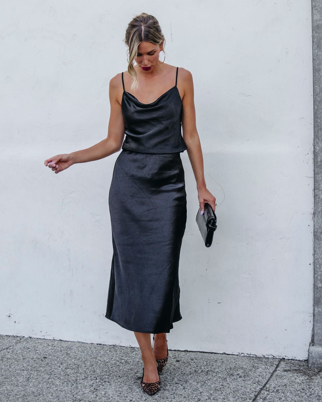 Muse By Magnolia Black Satin Midi Skirt - Magnolia Boutique