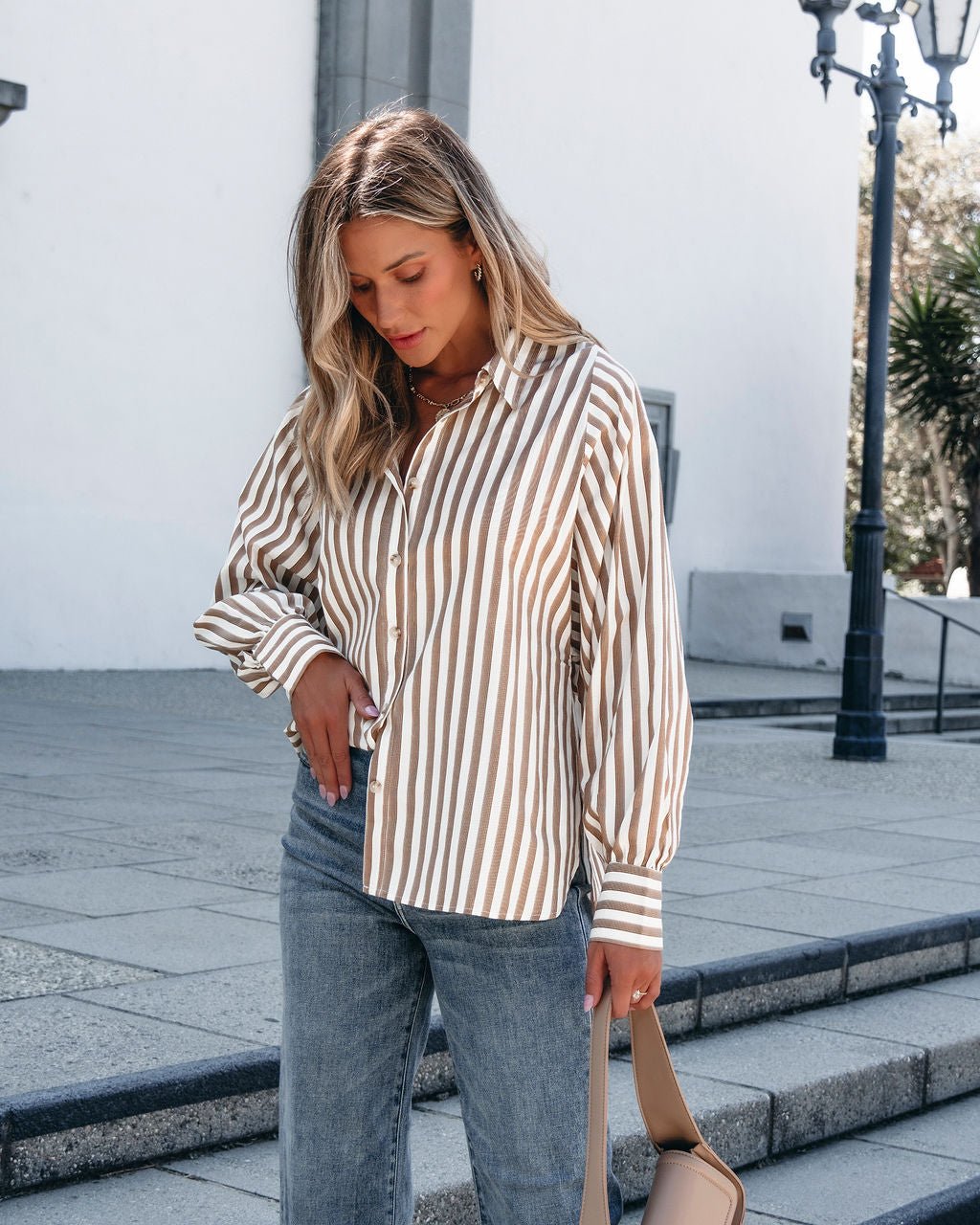 Muse By Magnolia Camel Striped Button Down Shirt - Magnolia Boutique