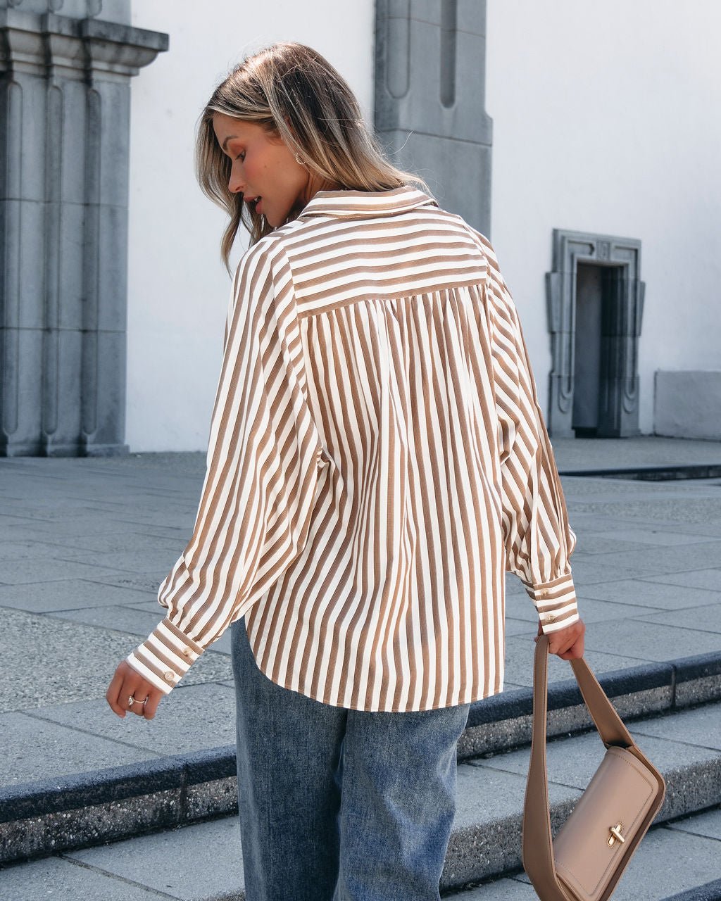 Muse By Magnolia Camel Striped Button Down Shirt - Magnolia Boutique