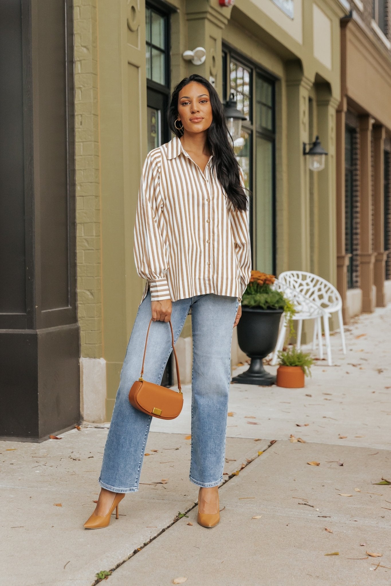 Muse By Magnolia Camel Striped Button Down Shirt - Magnolia Boutique