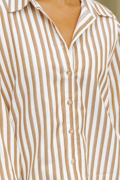 Muse By Magnolia Camel Striped Button Down Shirt - Magnolia Boutique