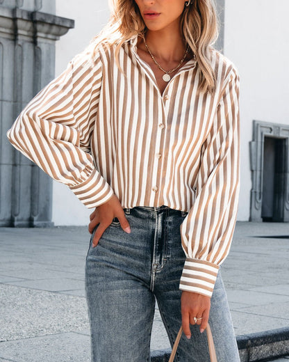 Muse By Magnolia Camel Striped Button Down Shirt - Magnolia Boutique