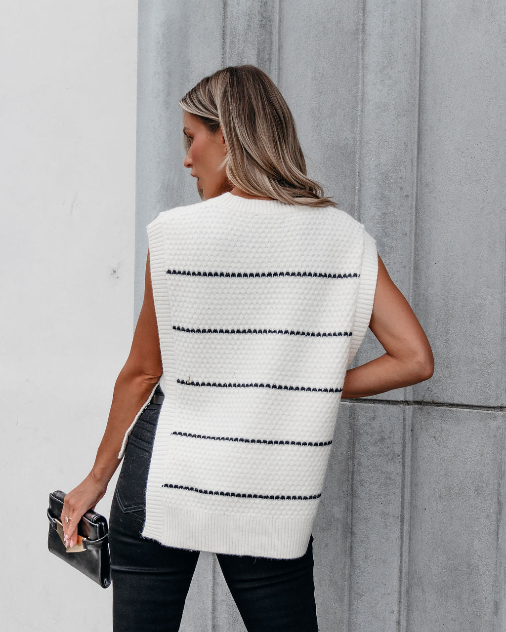 Muse By Magnolia Cream and Black Striped Sweater Vest - Magnolia Boutique