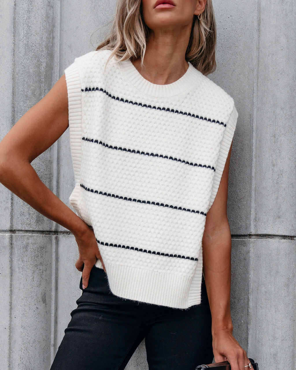 Muse By Magnolia Cream and Black Striped Sweater Vest - Magnolia Boutique