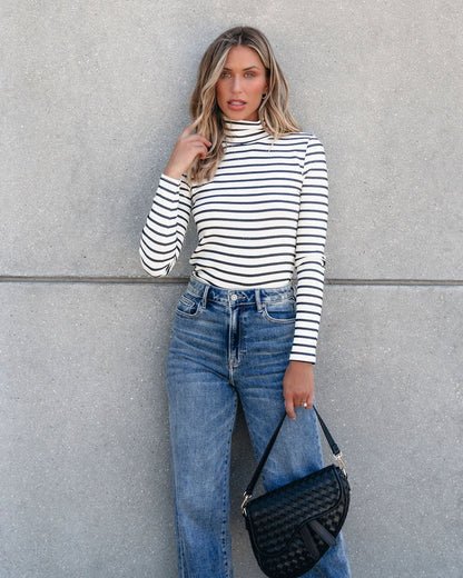 Muse By Magnolia Cream and Black Striped Turtleneck - Magnolia Boutique