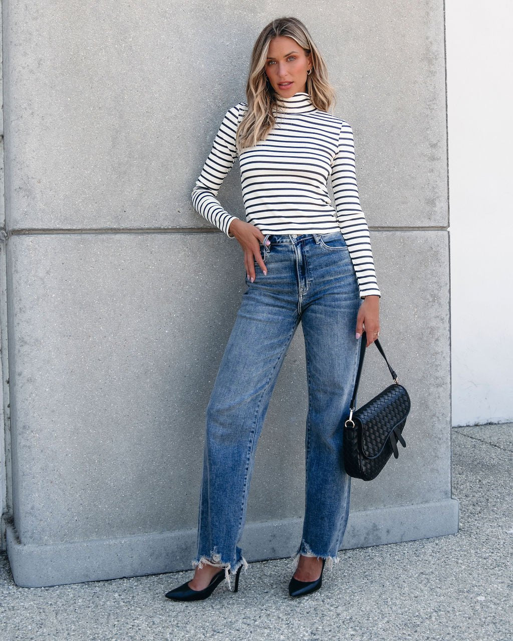 Muse By Magnolia Cream and Black Striped Turtleneck - Magnolia Boutique