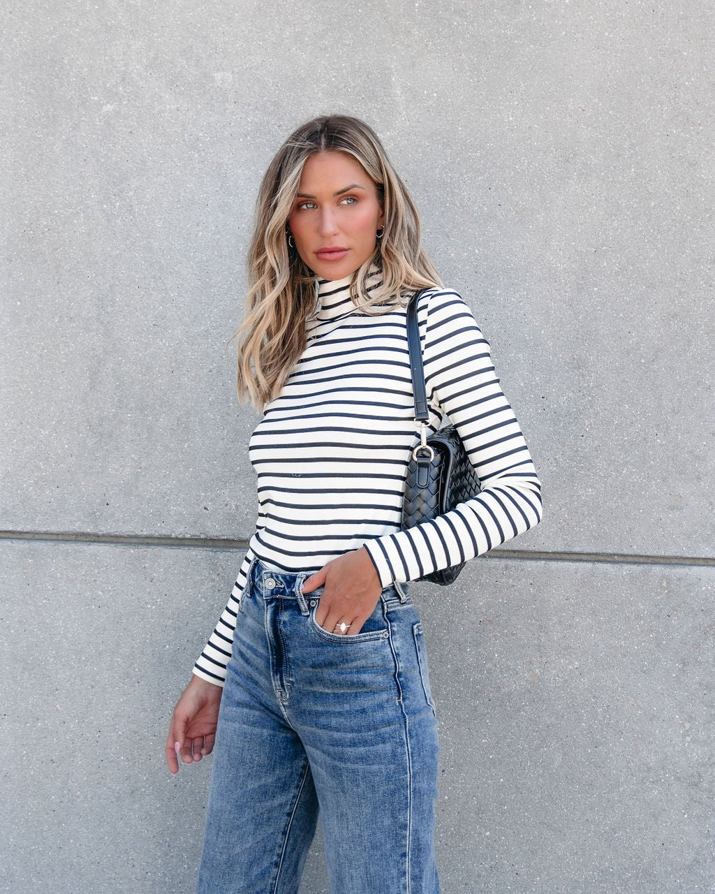 Muse By Magnolia Cream and Black Striped Turtleneck - Magnolia Boutique