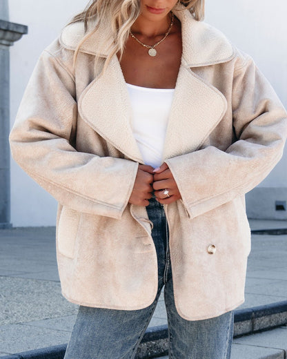 Muse By Magnolia Faux Suede Sherpa Jacket - Beige - Magnolia Boutique