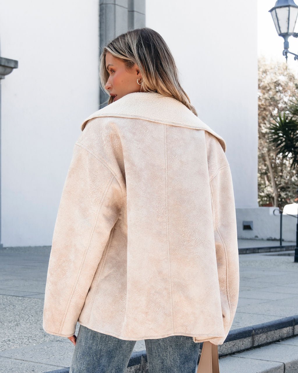 Muse By Magnolia Faux Suede Sherpa Jacket - Beige - Magnolia Boutique