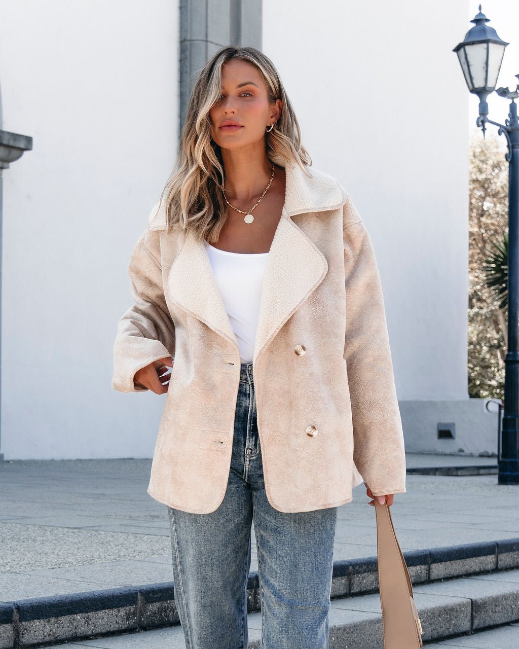 Muse By Magnolia Faux Suede Sherpa Jacket - Beige - Magnolia Boutique